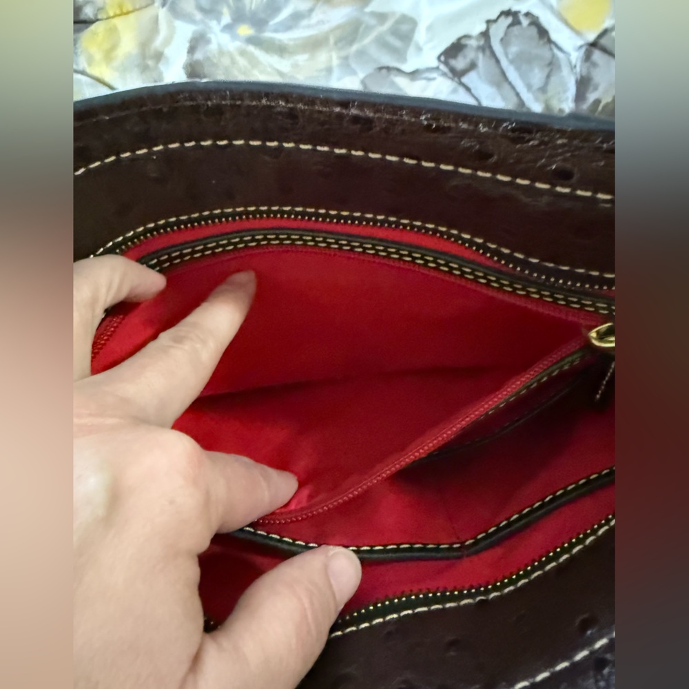 Dooney & Bourke Dark Brown Ostrich Leather Shoulder Bag - Picture 11 of 16